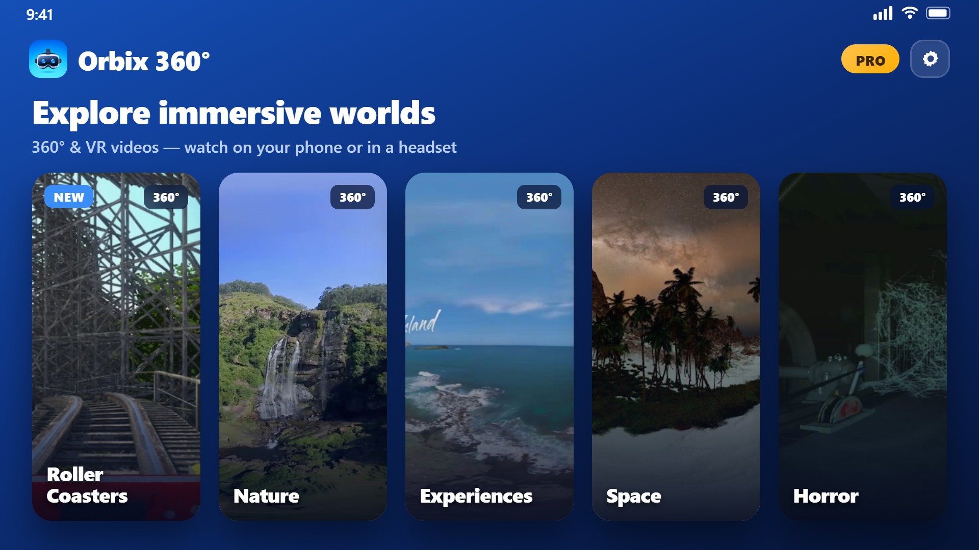 Browse immersive categories