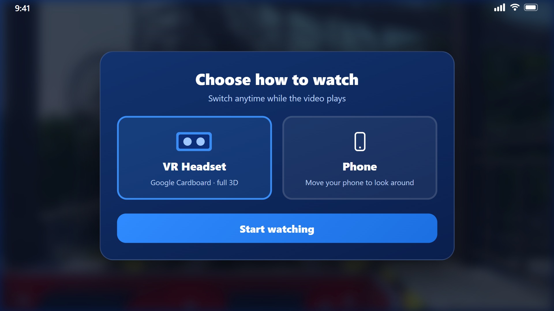 Choose phone or headset viewing